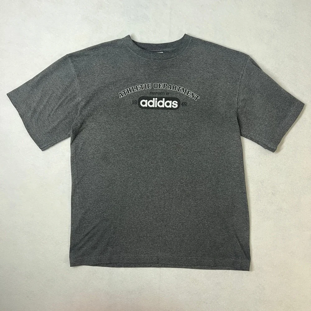Vintage Adidas Mens Size Large T-shirt Gray Black Spell‎ Out Athletic Y2K 2000's